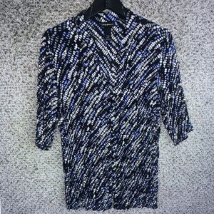 Worthington Black, Blue & White V-Neck Patterned Tunic